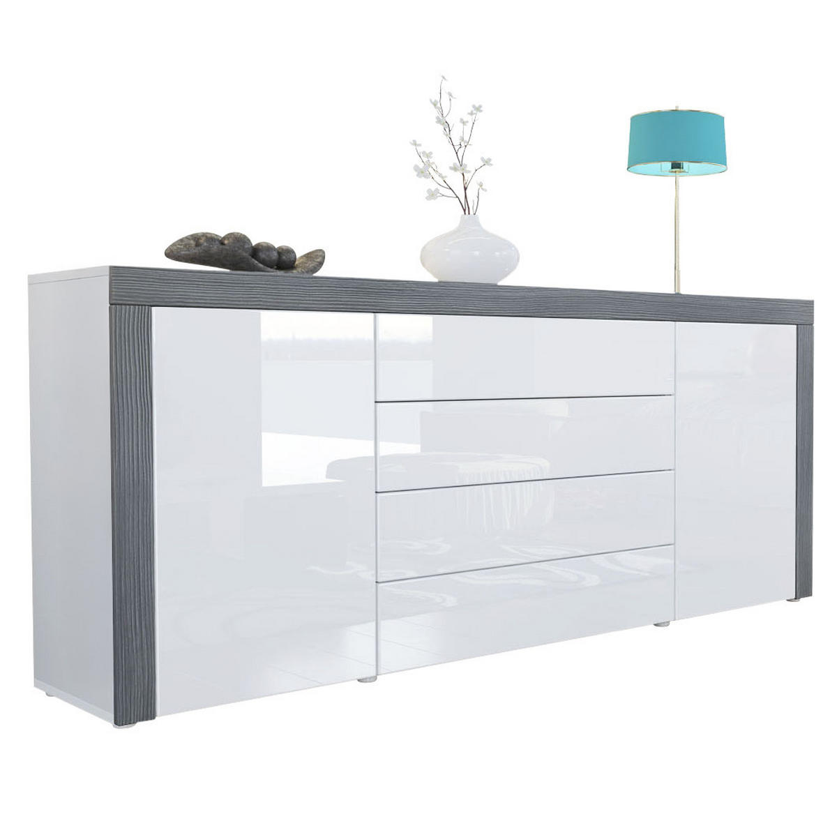 SIDEBOARD La Paz Weiß Hochglanz / Avola-Anthrazit - Weiß Hochglanz, Holzwerkstoff (167/72/35cm) - Vladon
