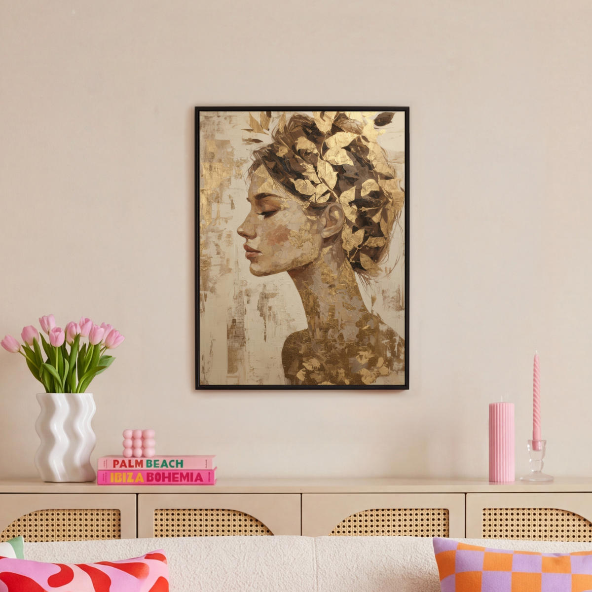 LEINWAND Bilder mit Rahmen - Frau - Gold - Abstrakt - Textur - 50x70 - Goldfarben, Textil (50/70cm) - MuchoWow