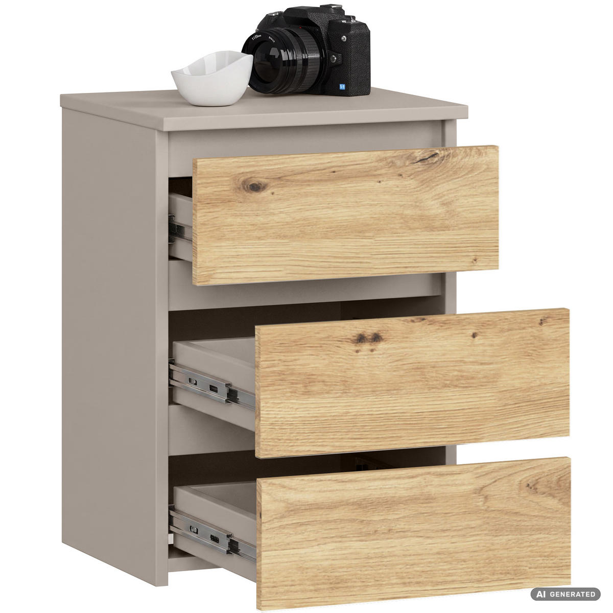 NACHTTISCH CL3 Kaschmir 40 cm 3 Schubladen Front Artisan-Eiche B40xH57xT35 cm - Beige/Braun, Holzwerkstoff (40/57/35cm) - Akord
