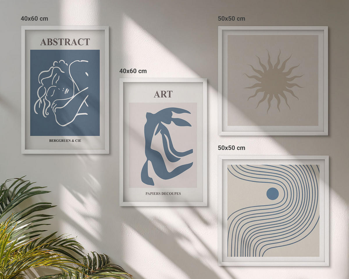 WANDBILDER 4er-Set - 50x50 cm & 40x60 cm Weißer Rahmen - Matisses stilvolle abstrakte Muster - Weiß, Kunststoff (50/50cm) - ArtPrintCave