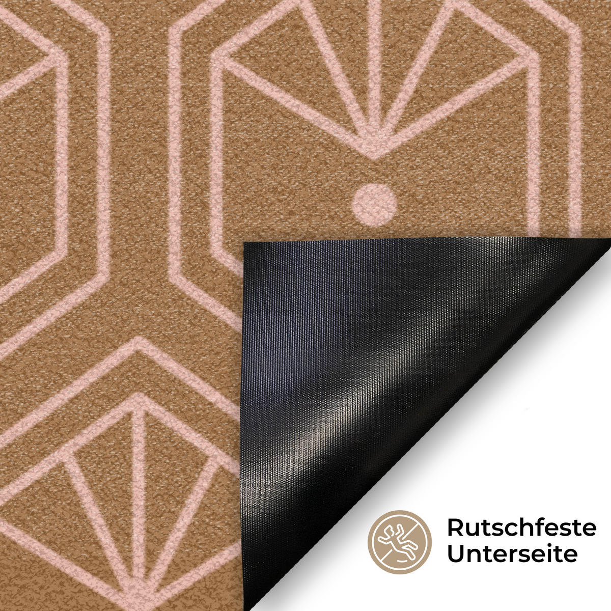 FUSSMATTE Braun - Rosa - Geometrisch - Gemustert 90x60 cm - Braun, Kunststoff (90/0.4cm) - MuchoWow