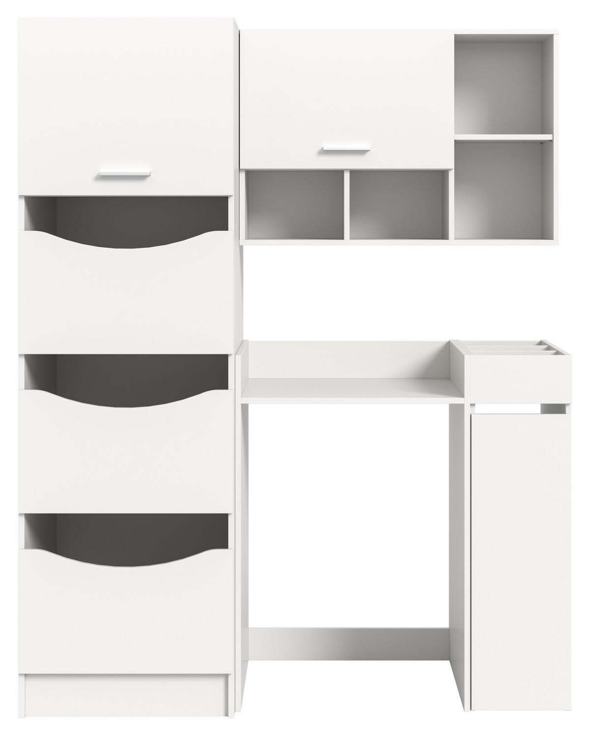WASCHMASCHINENSCHRANK weiß Set 4-teilig, Waschmaschinenumbau 155 cm mit viel Stauraum - Silberfarben/Weiß, Glas/Holzwerkstoff (155/196/68cm) - Inn.Furn