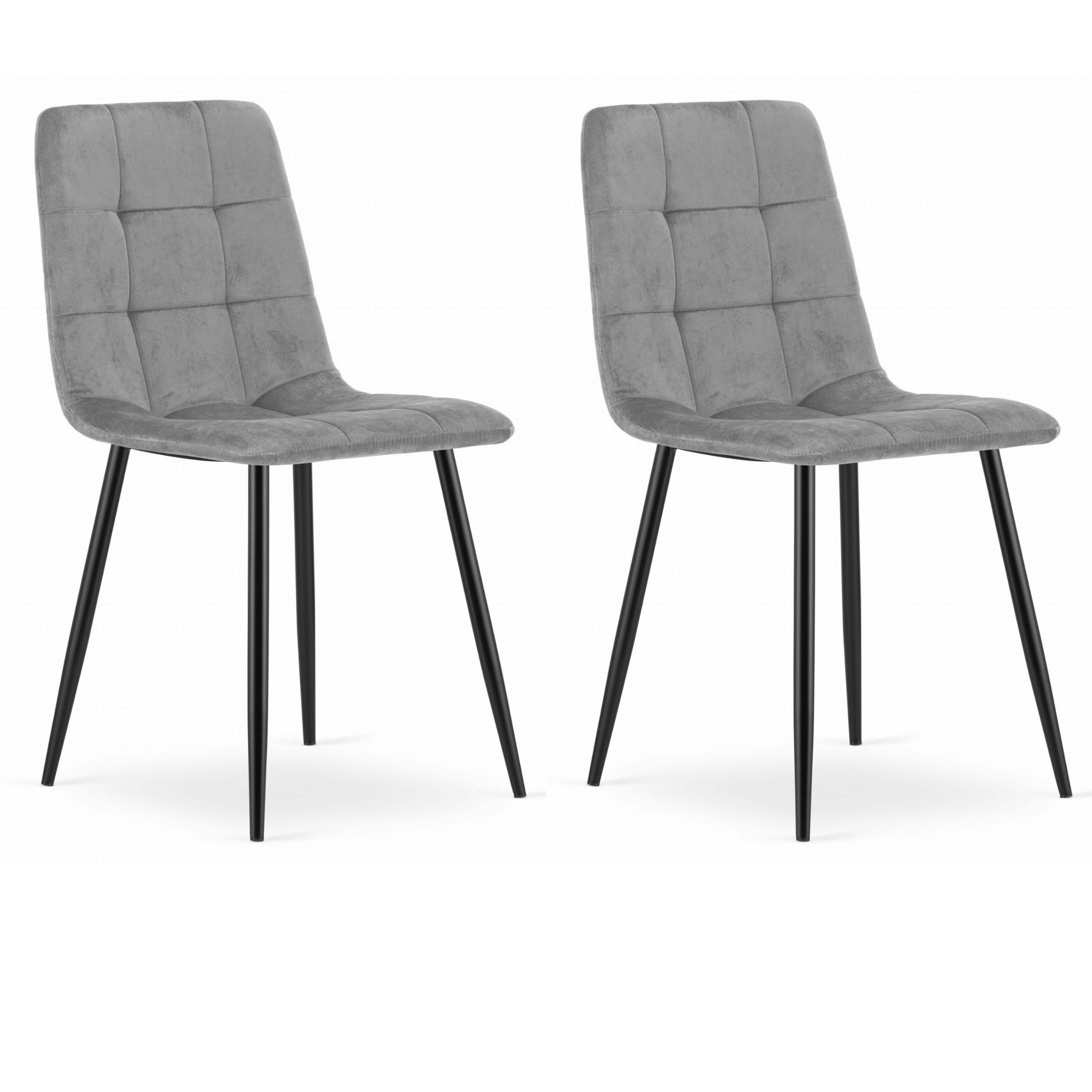 STUHL CETARA 2-er Set, Grau, Schwarz, mit Samtstoff gepolstert - Hellgrau, Textil/Metall (45/87/51cm) - Komodee