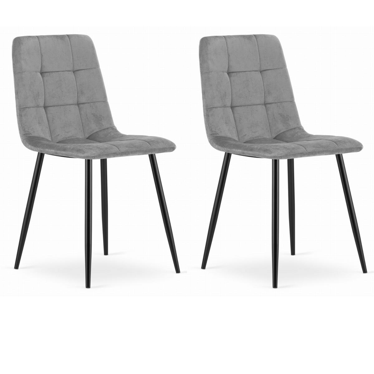 STUHL CETARA 2-er Set, Grau, Schwarz, mit Samtstoff gepolstert - Hellgrau, Textil/Metall (45/87/51cm) - Komodee