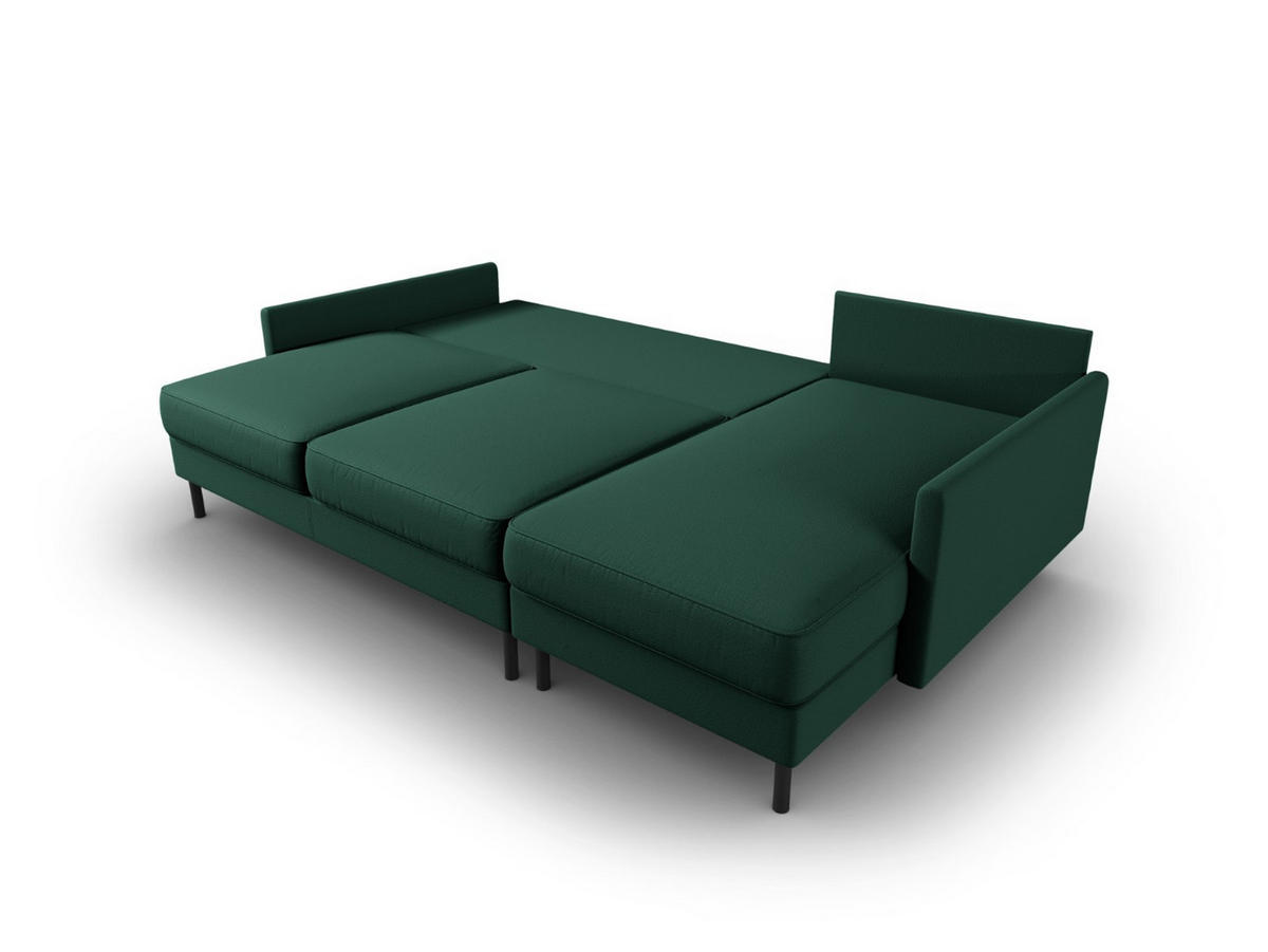 AUSKLAPPBARES-ECKSOFA rechts mit Container Scott aus strukturiertem Stoff grün 5 Sitzplätze - Grün, Textil (142/212cm) - Micadoni