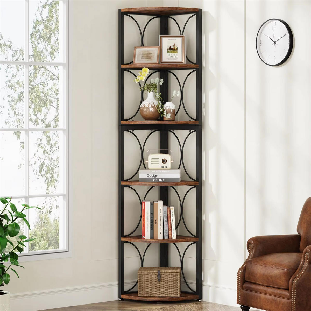ECKREGAL 6 Ebenen Bücherregal im Landhausstil - Braun, Metall (32/170/32cm) - Kaket