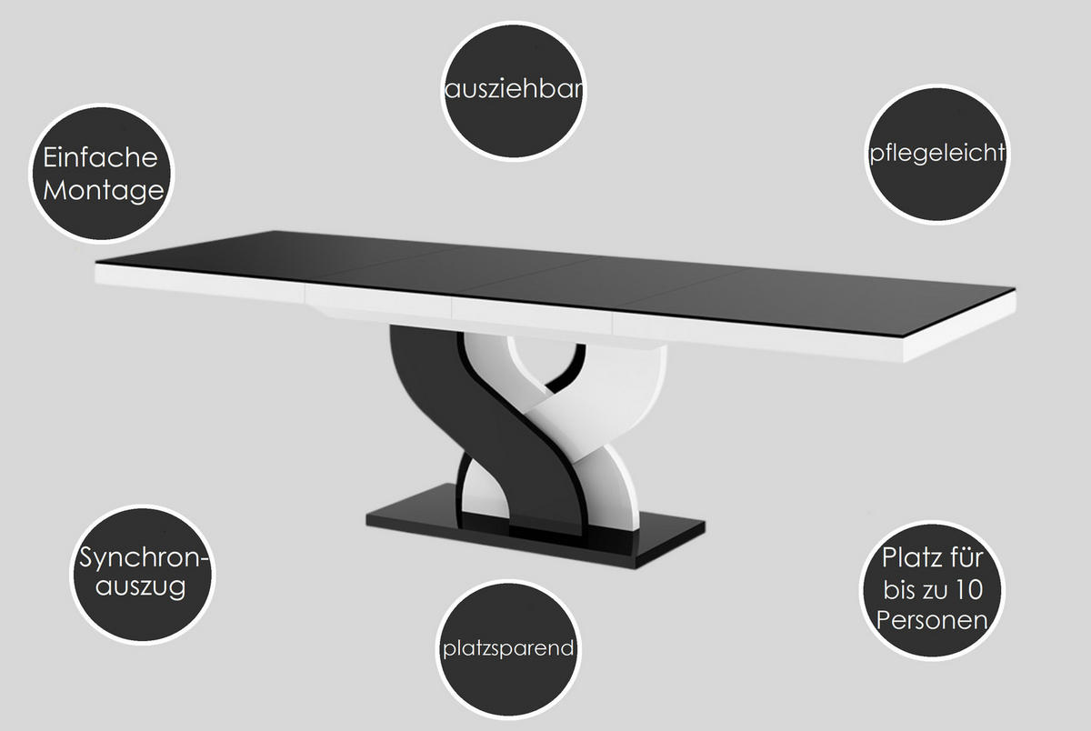 ESSTISCH rechteckig Eiche Artisan - Weiß Hochglanz ausziehbar 160-256 cm - Weiß Hochglanz/Eiche Artisan, Holzwerkstoff (89/160/74cm) - designimpex