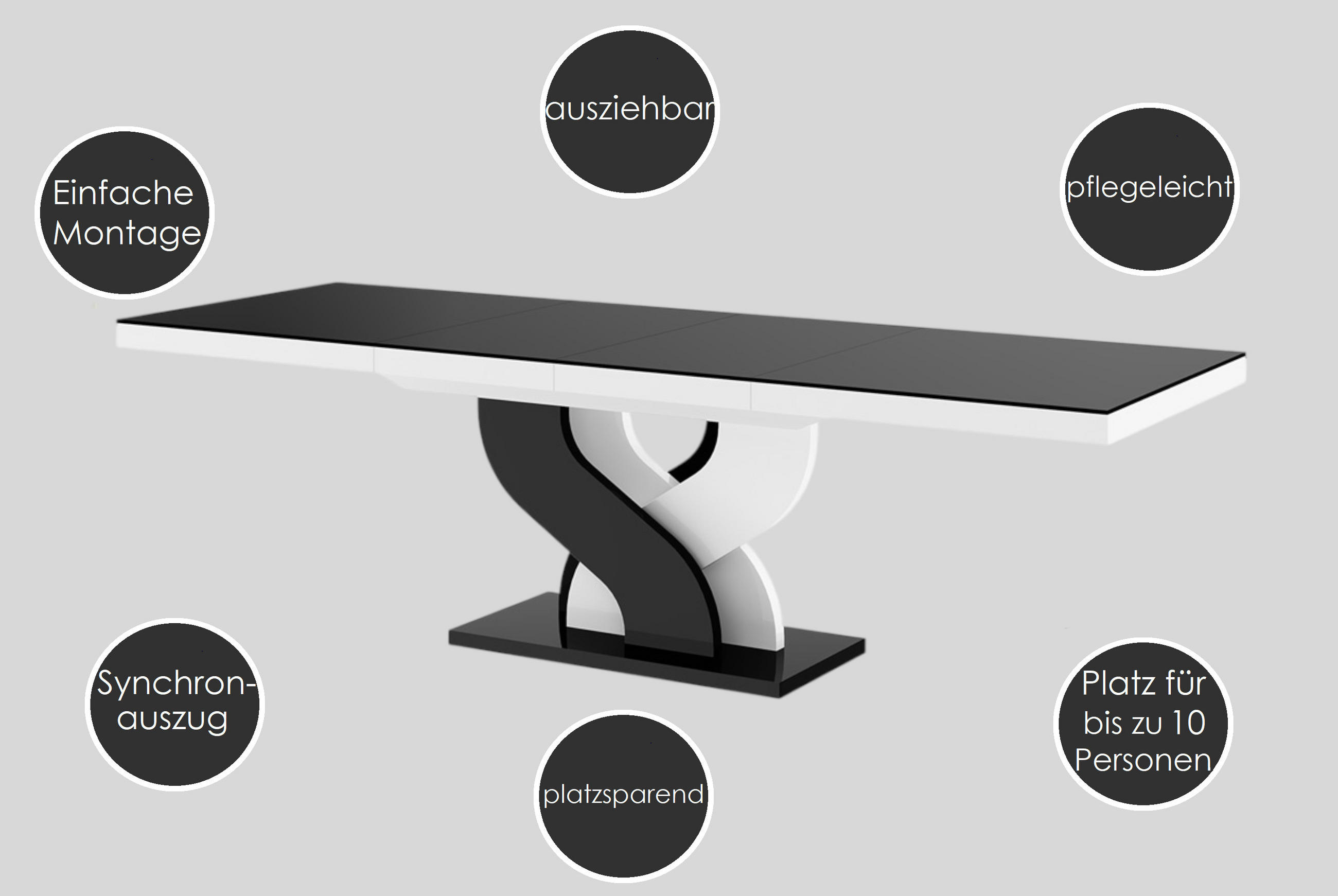 Thumbnail - designimpex Esstisch, Weiß Hochglanz, Hellgrau, Holzwerkstoff, 160x74x89 cm, Esszimmer, Tische, Esstische