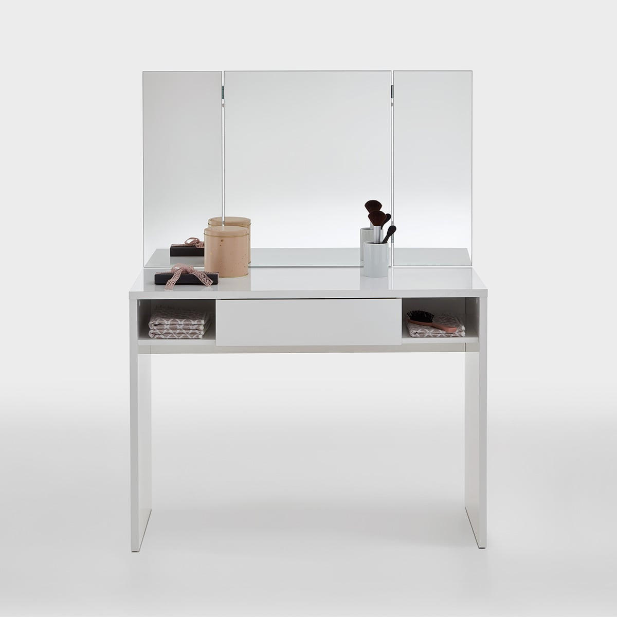 FRISIERTISCH mit 1 Schublade, 2 Nischen und Spiegel - Schminki - Weiß, Holzwerkstoff (41.4/135.7/57.1cm) - Calicosy