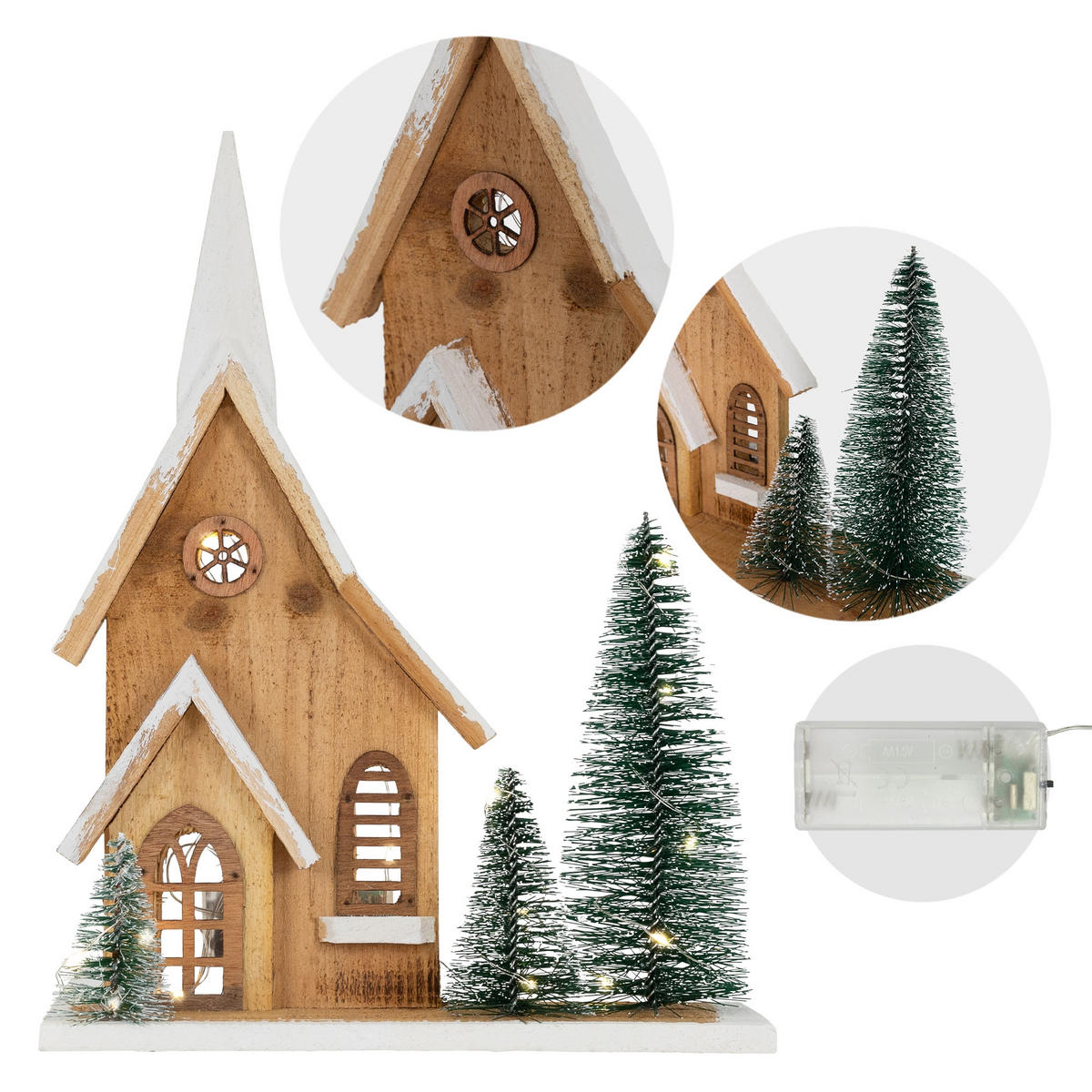 DEKOFIGUR Haus LED 34 cm - Beige, Holz (9/34/28cm) - Home Styling Collection