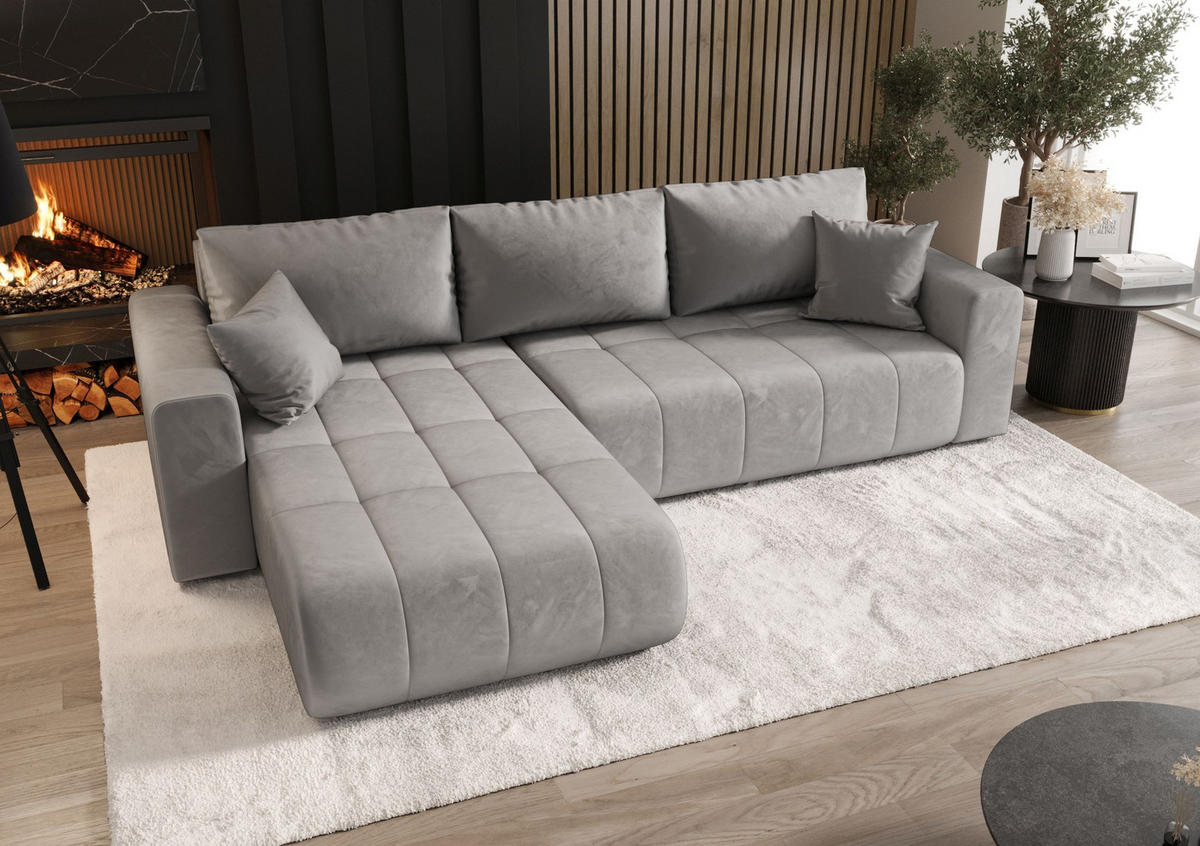 ECKSOFA mit Schlaffunktion MILO L Monolith 84 Links - Grau, Textil (280/175cm) - Bedante