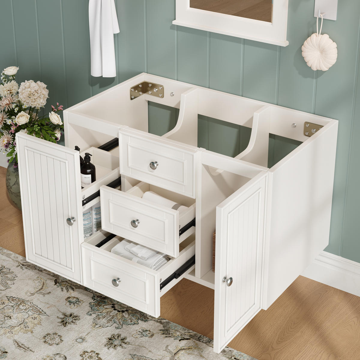 WASCHTISCH 78.5x46x46.8cm Weiß Mit 3 Schubladen - Weiß, Holzwerkstoff (46/46.8/78.5cm) - FLIEKS