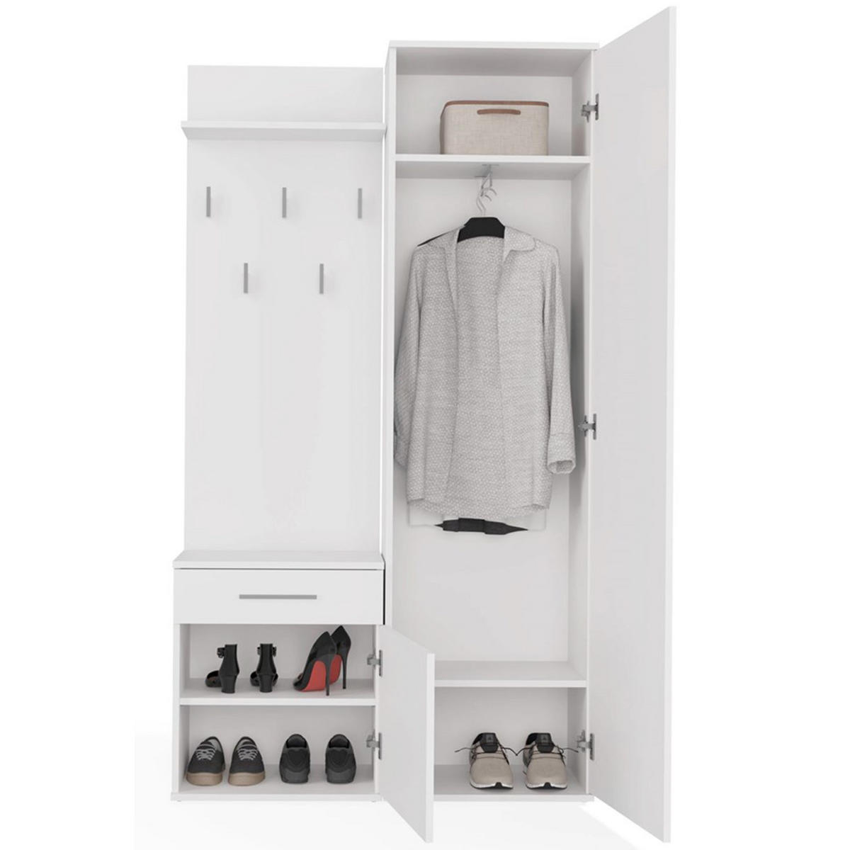 FLURMÖBEL-SET Duvio Weiß - Silberfarben/Weiß, Holzwerkstoff/Kunststoff (100/35/180cm) - Selsey
