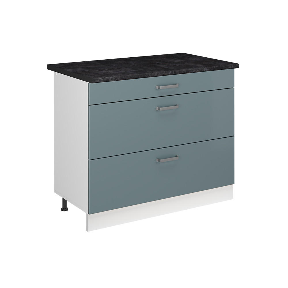 KÜCHENUNTERSCHRANK R-Line, Blau-Grau/Weiß, 100 cm Arbeitsplatte Anthrazit - Blaugrau/Weiß, Holzwerkstoff (100/81.6/60cm) - Vicco