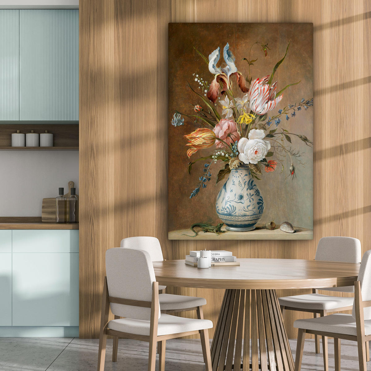 LEINWANDBILD Alte Meister - Blumen - Balthasar van der Ast 90x140 cm - Hellbraun, Textil (90/140cm) - MuchoWow