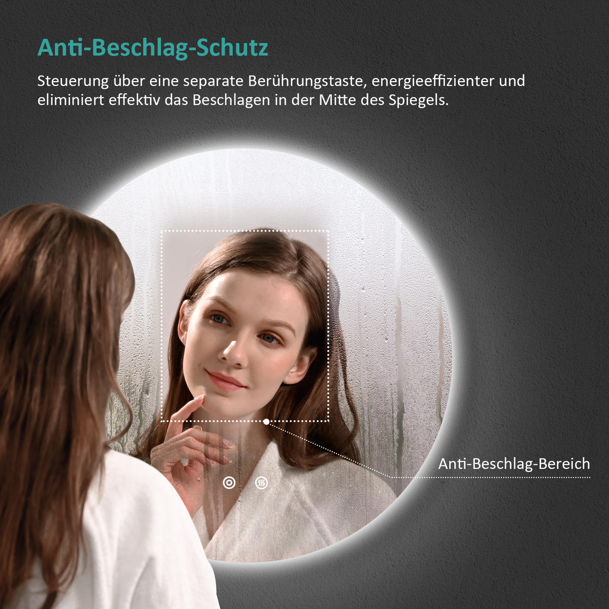 BADSPIEGEL Runder mit Antibeschlag Dreifarbige Beleuchtung ф70 cm - Weiß, Glas (70/3.5/70cm) - EMKE