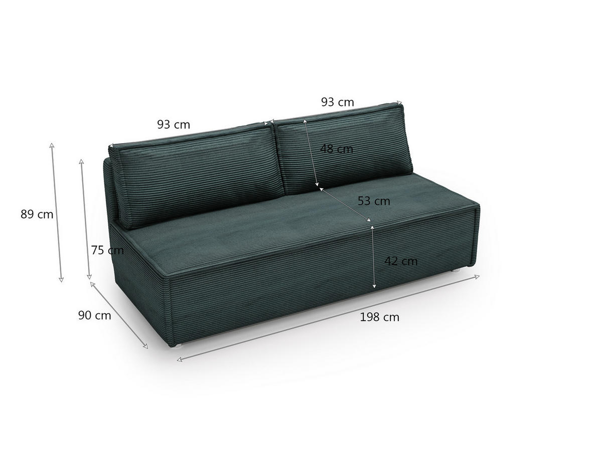 SCHLAFSOFA Mit Bettkasten DUO Poso Stoff Azurblau - Blau, Holz (198/89/90cm) - Kaiser Möbel
