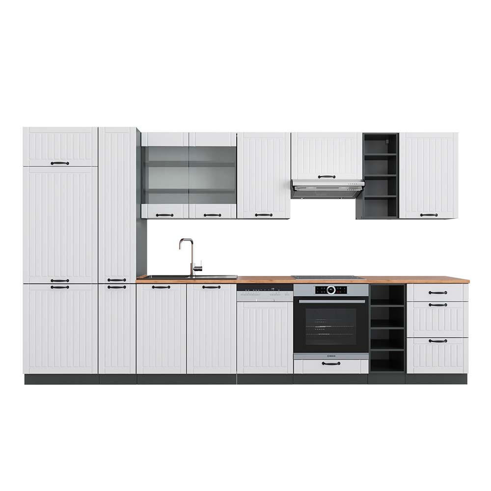 KÜCHENZEILE Fame-Line Weiß Landhaus/Anthrazit 355 cm, AP Eiche - Anthrazit/Creme, Holzwerkstoff (355/81.6/60cm) - Vicco