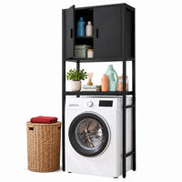 WASCHMASCHINENSCHRANK Schwarz Metall - Schwarz, Holzwerkstoff/Metall (64/170/27cm) - Relaxdays