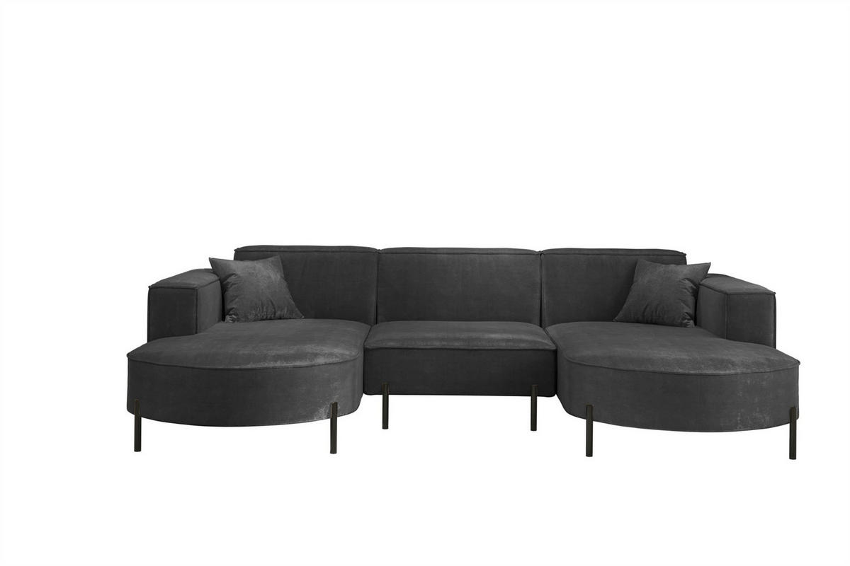 WOHNLANDSCHAFT Valencia - Anthrazit, Holzwerkstoff/Textil (299/80/165cm) - Fun Möbel