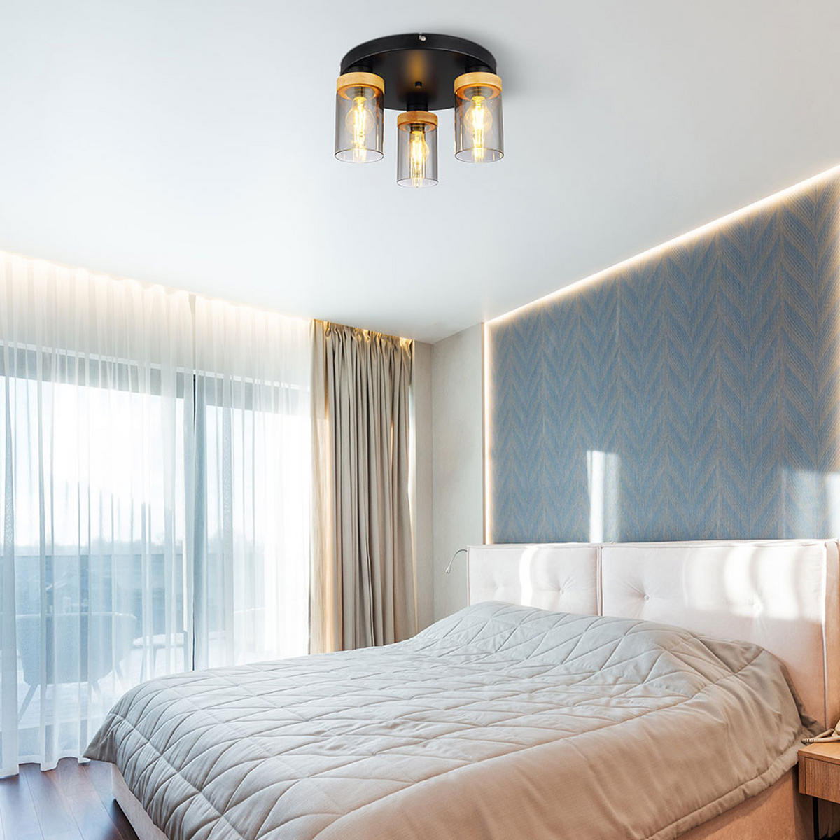 LED DECKENLEUCHTE Metall Glas Schwarz - Schwarz, Holz (39/39/21cm)