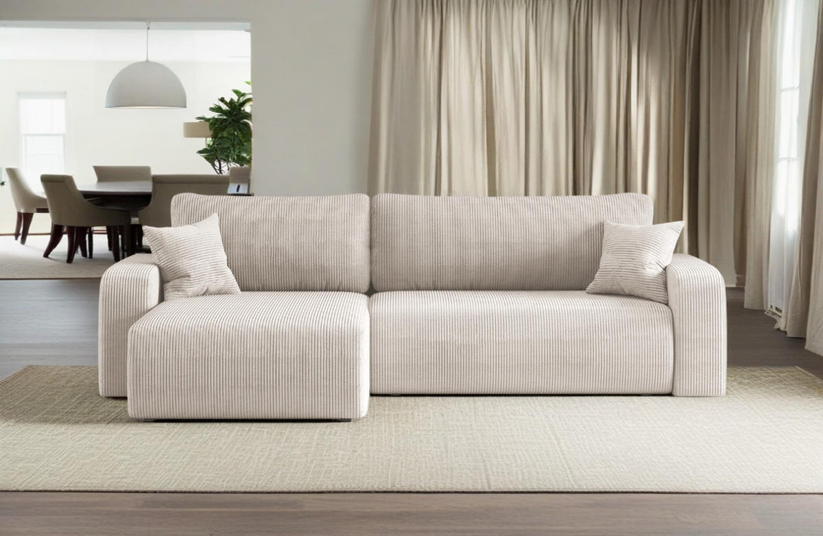 SCHLAFSOFA MILANO XL und bettkasten stoff Poso Dicker Cord Beige Links - Beige, Holz (274/82/145cm) - Kaiser Möbel