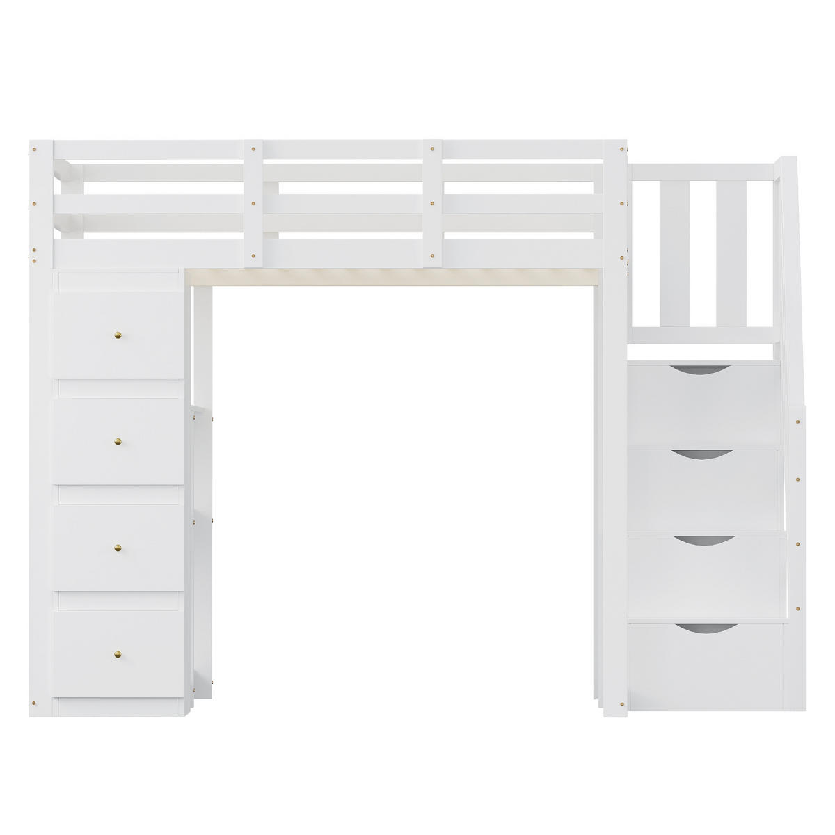 HOCHBETT 140/200 cm DE-01328, in Weiß, mit 4 Schubladen, Regalen und Stauraumleiter - Weiß, Holz (90/200cm) - ComfortXL