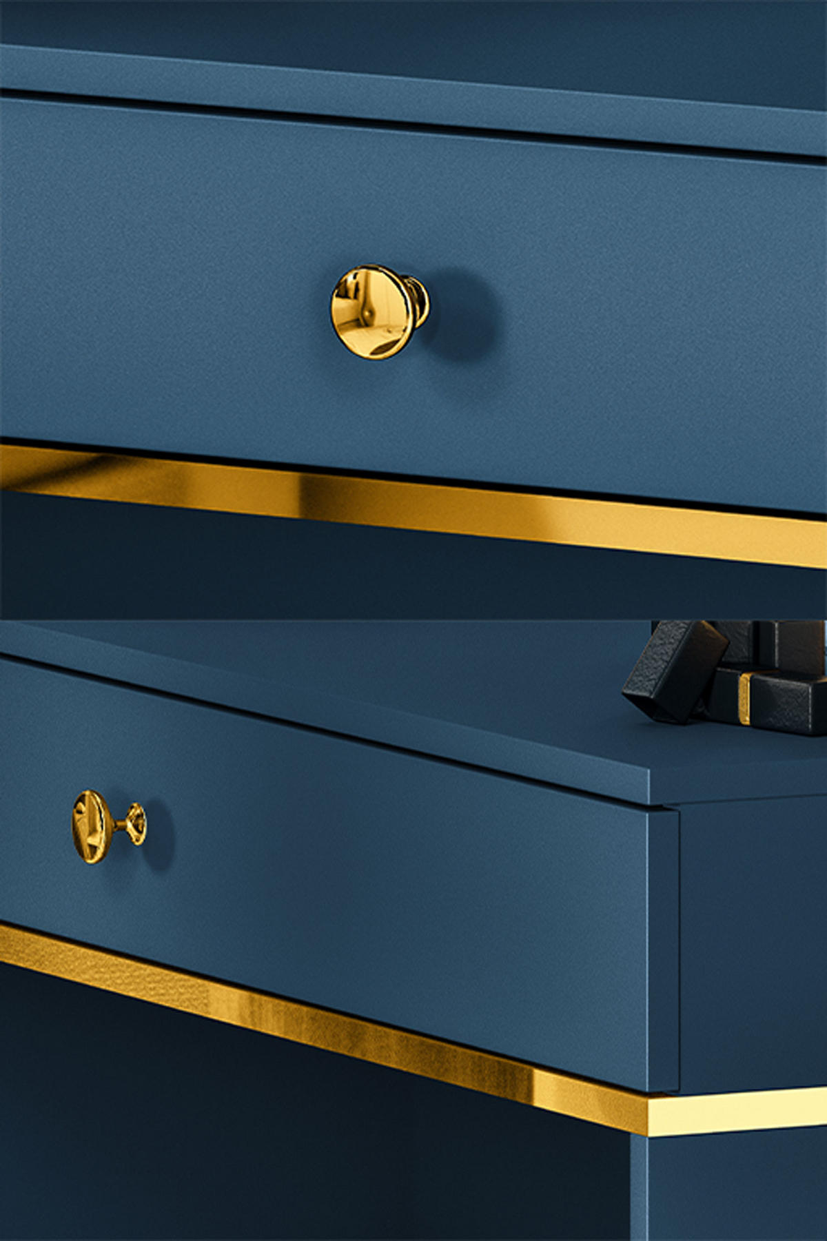 SCHMINKTISCH Marine dunkelblau / gold 100 / 40 / 79cm - Blau, Holz/Holzwerkstoff (40/100/79cm) - Feldmann-Wohnen