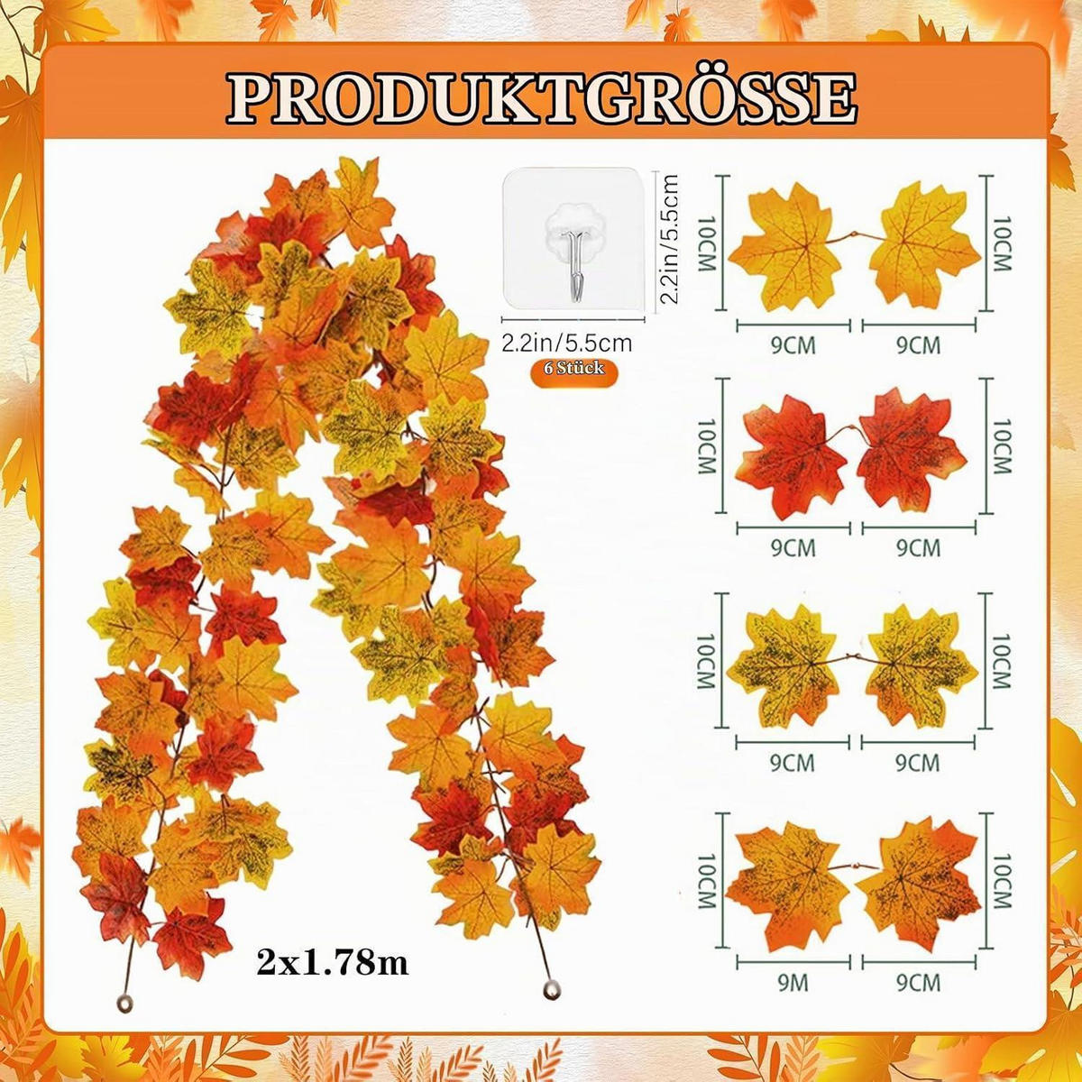 HERBSTGIRLANDE Ahornblatt 2-teiliges Set 1.75m - Multicolor, Kunststoff (1cm)