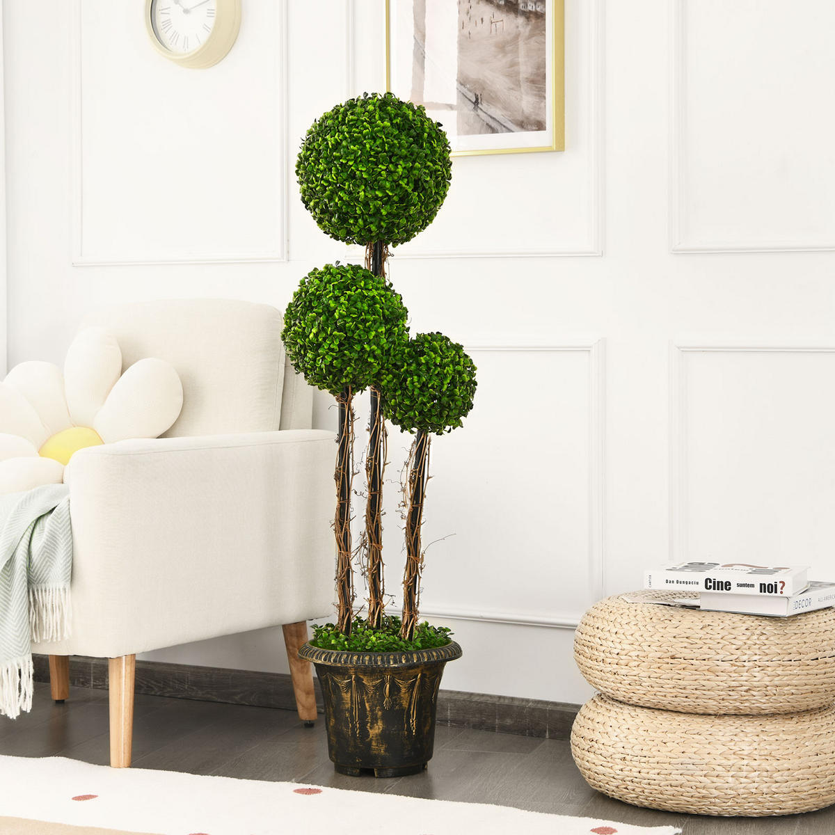 KUNSTBAUM mit Topf und 3 Kugeln Grün - Grün, Kunststoff (120cm) - COSTWAY