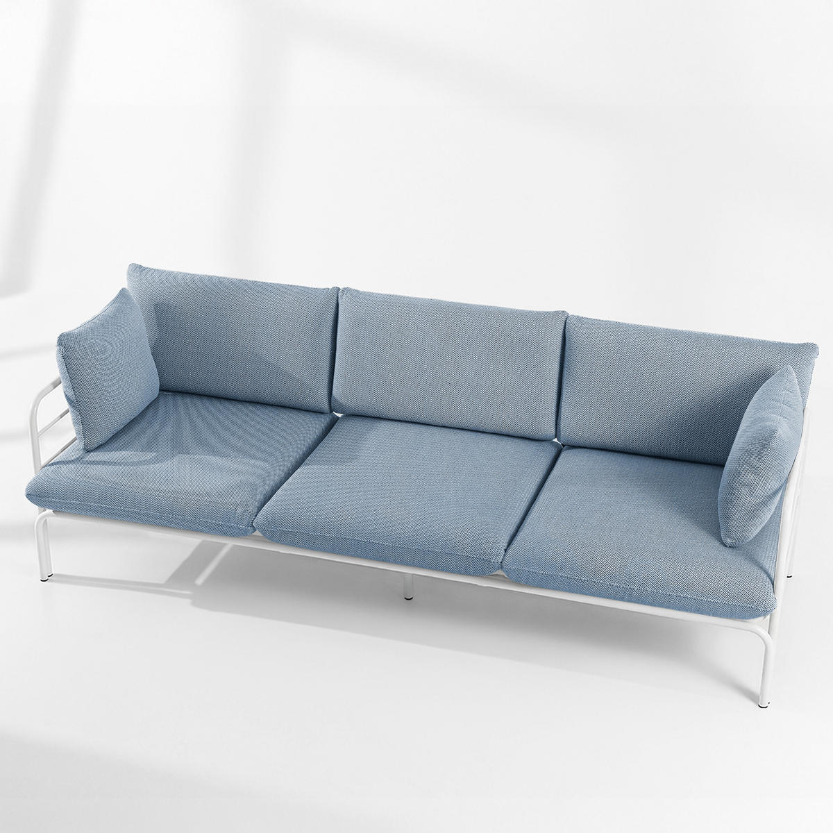 GARTENMÖBELSET RAMBE 4-tlg. 1x Tisch 2x Sessel 1x Sofa 3-Sitzer, mit Auflage, Stahlrahmen, LOFT-STIL, Weiß - Blau/Weiß, Glas/Textil - KONSIMO®