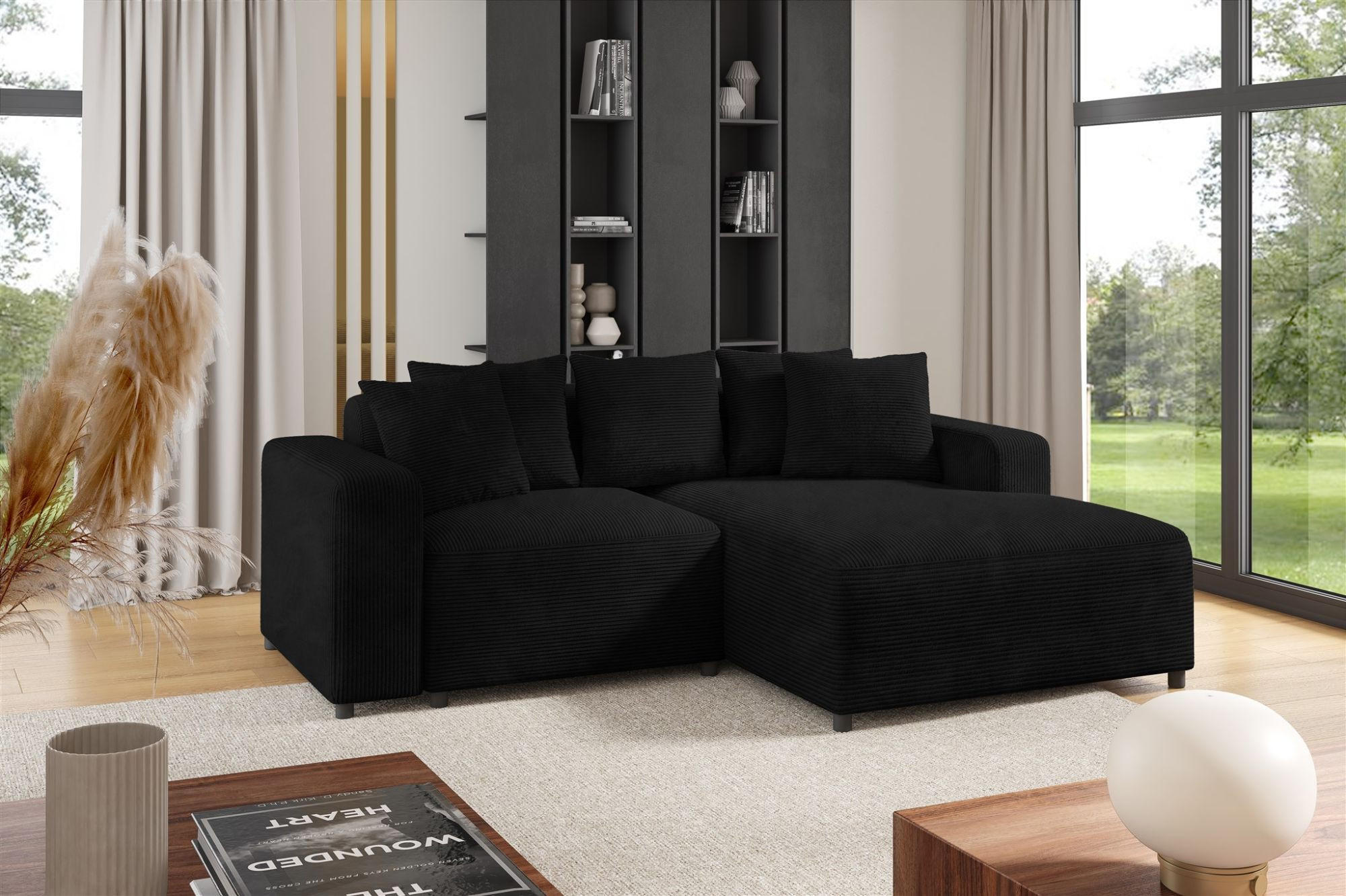 ECKSOFA Megan Xs In Stoff Poso - Schwarz, Holzwerkstoff/Textil (240/165cm) - Fun Möbel