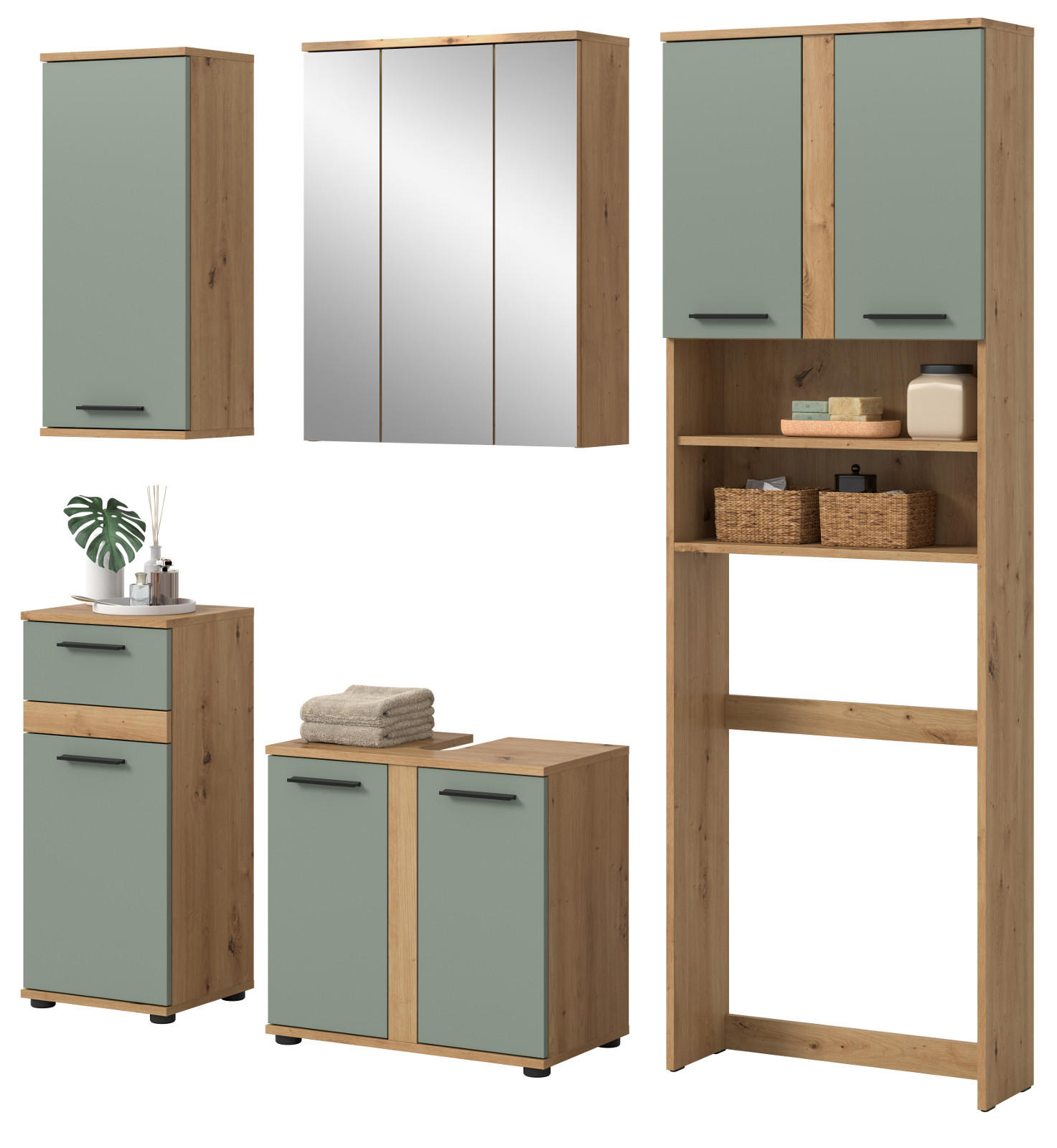 Inn.Furn Badmöbel-Set Salbeigrün 192x191x34 cm