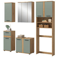 BADMÖBEL-SET 5-teilig Salbei grün, Artisan Eiche 192 cm, Badezimmerschränke mit viel Stauraum - Salbeigrün/Schwarz, Glas/Holzwerkstoff (192/191/34cm) - Inn.Furn