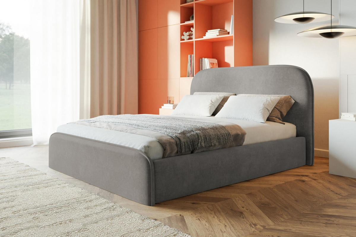 BETT 90x200 - Polsterbett mit Bettkasten und Metallrahmen - Modern Betten - Weicher Jasminstoff - Kollektion Vienna - Grau - Grau, Holz/Textil (90/200cm) - Alpi-Möbel