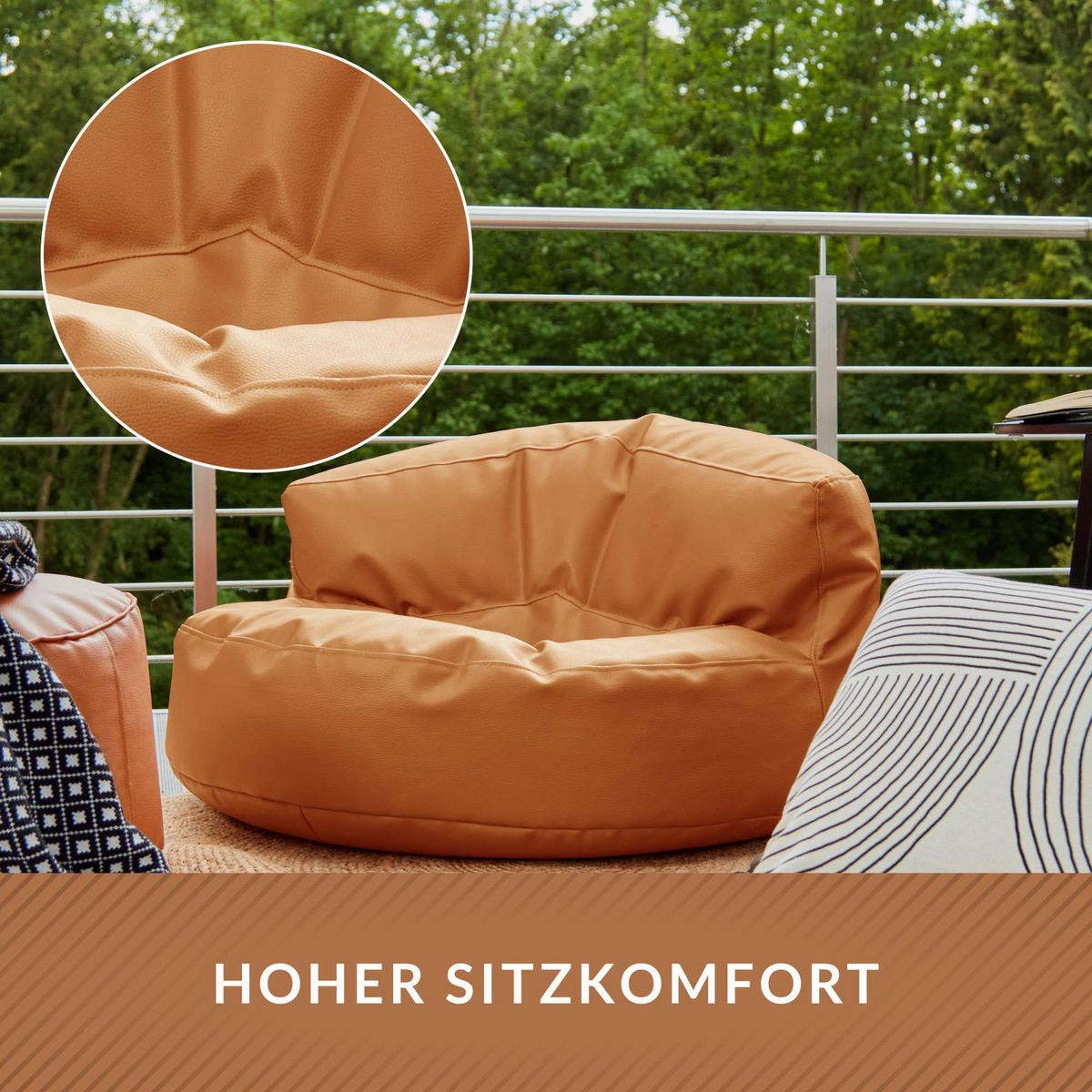 INDOOR LOUNGE SITZSACK Sofa Kunstleder - Hellbraun, Textil (90/50/50cm) - Green Bean