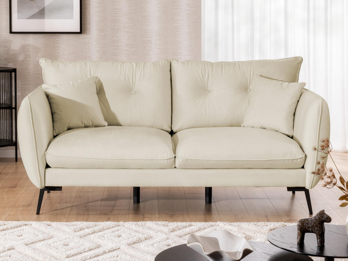 3-SITZER-SOFA Nordloft Beige Samt - Beige/Schwarz, Holz/Textil (204/86/100cm) - S-Style Möbel