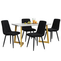 ESSGRUPPE 5-teilig mit Marmoroptik-Esstisch 117×68 und vier schwarzen Samtstühlen als modernes rechteckiges Küchenset, weiß-schwarz - Schwarz, Holzwerkstoff (68/75/117cm) - Luhomfu