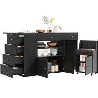 KÜCHENINSEL aus MDF mit 6 Schubladen & Hocker, 140/40(70)/89 cm, Schwarz - Schwarz, Holzwerkstoff (40/89/140cm) - Redom