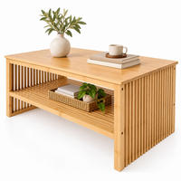 KONFERENČNÍ STOLEK Přírodní bambus s policí 98/55/46 cm - světle hnědá, dřevo (55/98/48cm) - Relaxdays
