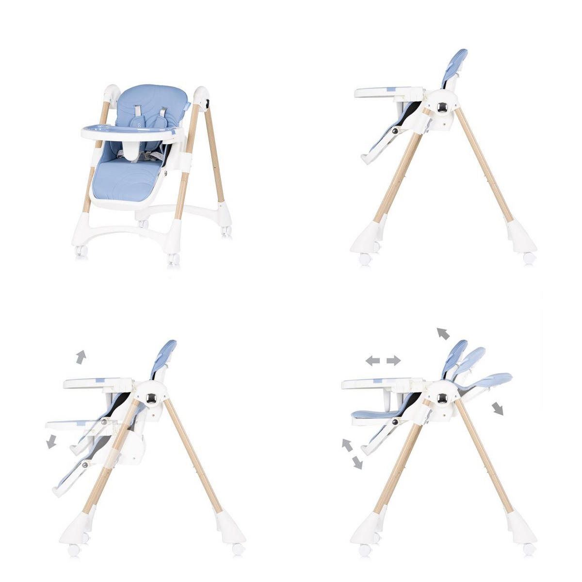 HOCHSTUHL Candy Shop hellblau 4 Räder, verstellbare Fußstütze, faltbar, Sicherheitsgurt, Tablett - Blau, Metall (49/96/83cm) - Chipolino