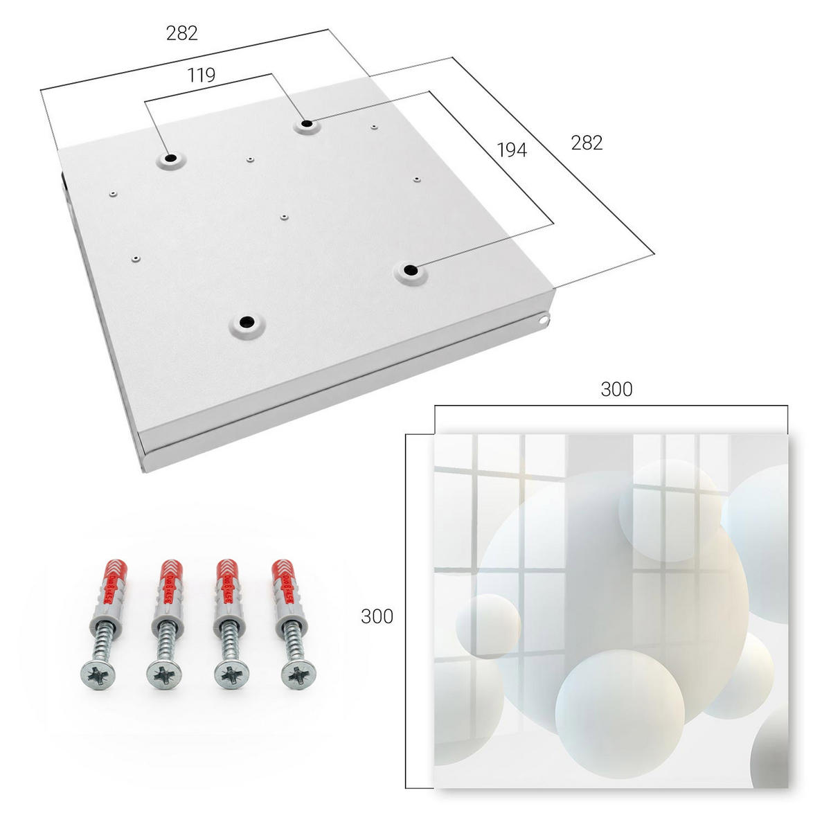 SCHLÜSSELBOX Weiß 30x30 cm – Türöffnung nach rechts - Zarte Kugeln - Weiß, Metall (30/30/5cm) - TULUP