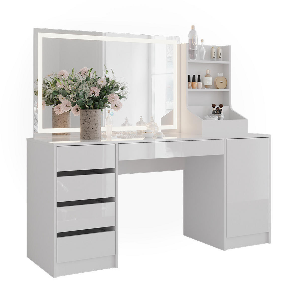 SCHMINKTISCH Sherry Weiß/Weiß Hochglanz 158.2 cm 3 Teile - Weiß Hochglanz, Holzwerkstoff (158.2/76/50.1cm) - Vicco