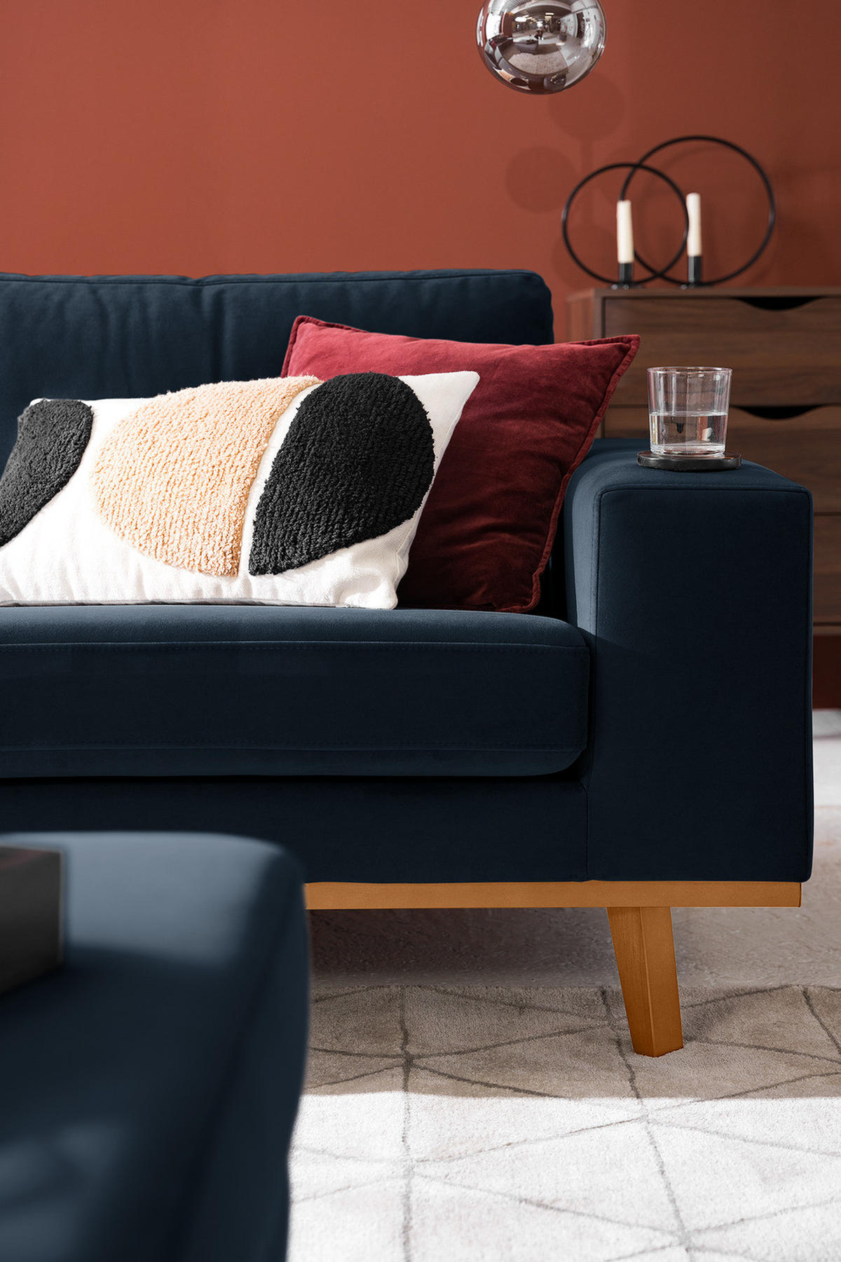 ECKSOFA mit Ottomane - Dunkelgrau/Buchefarben, Buchenholz/Textil (287/219cm) - home24