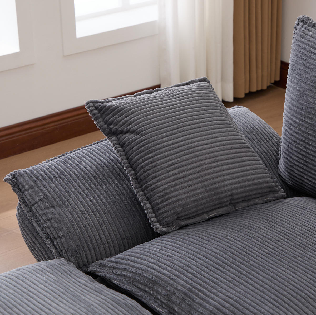 3-SITZER Sofa aus Cordstoff 260x132x84 cm in Dunkelgrau mit USB-C & Seitentaschen - Dunkelgrau, Textil (132/84/260cm) - Modfu