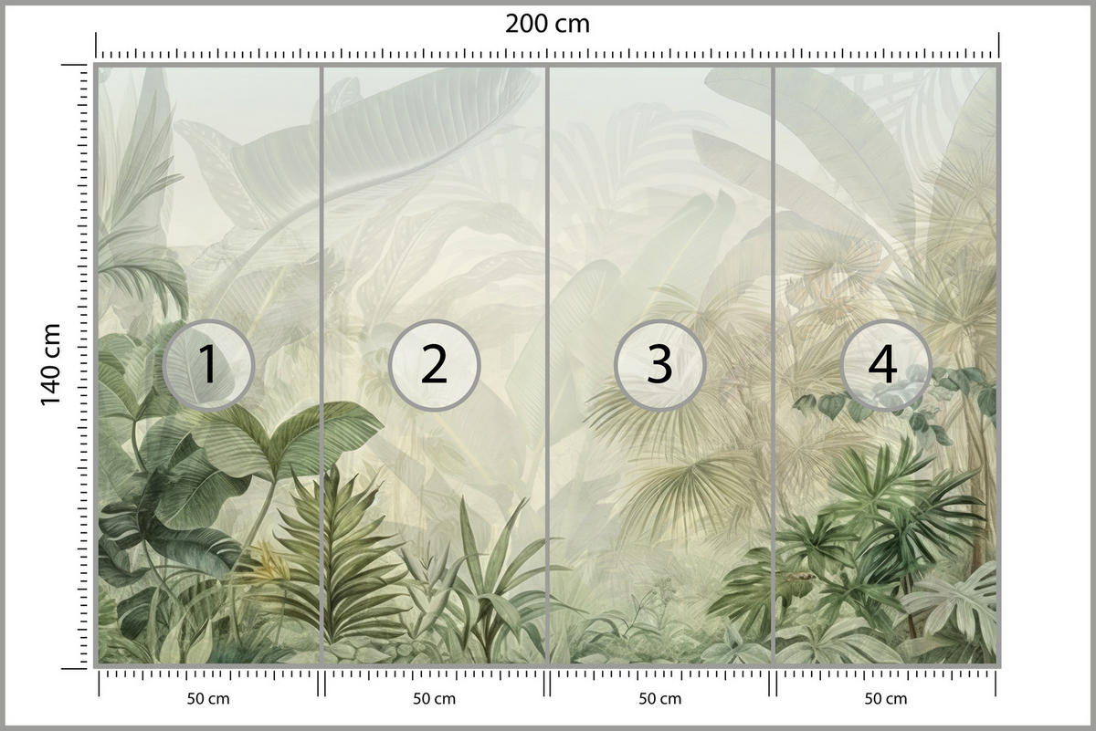 FOTOTAPETE für Schlafzimmer Tropenpflanzen Nebel Palmen Blätter 200x140 - Weiß/Grau, Papier (200/140cm) - Muralo