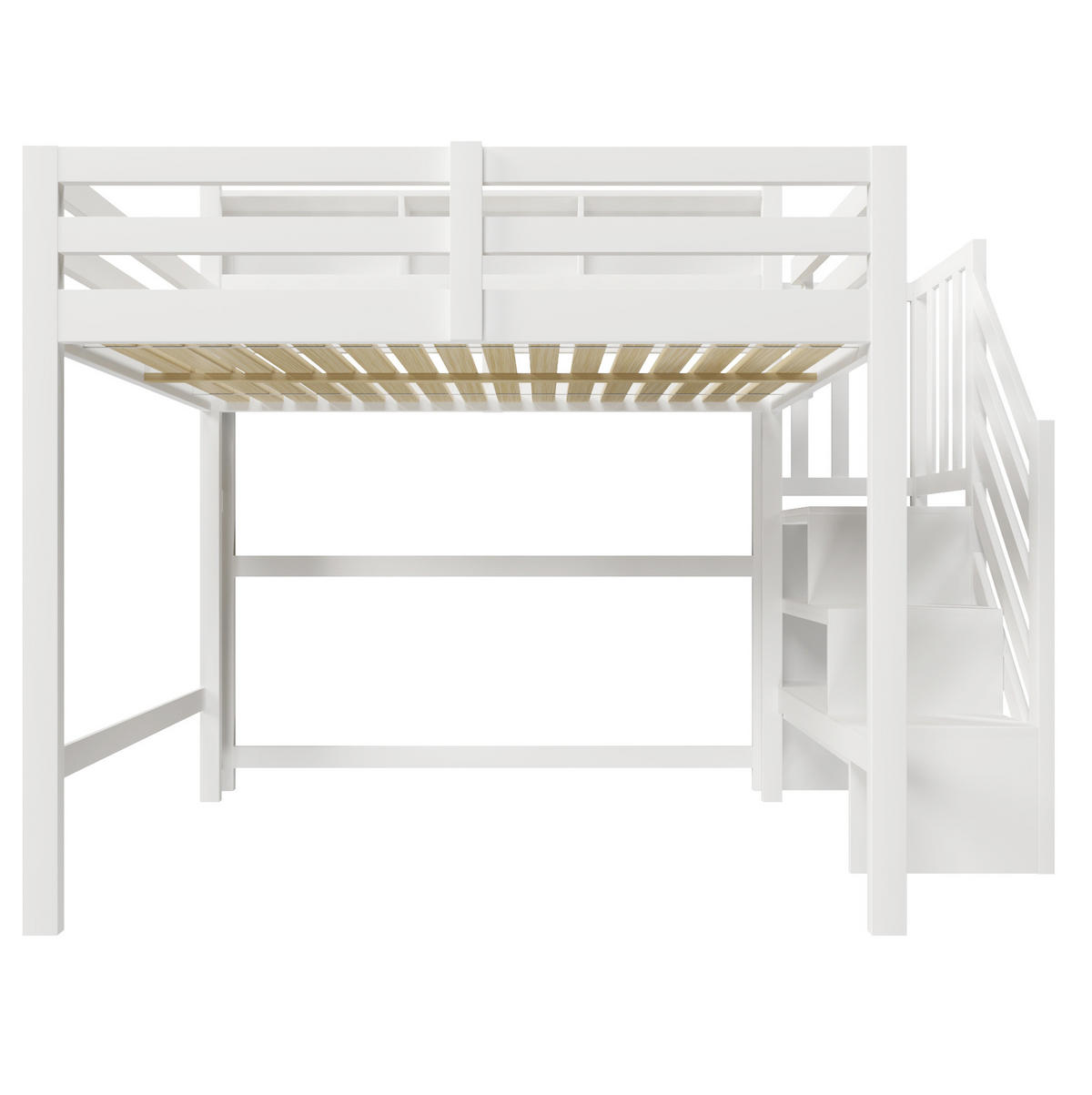 HOCHBETT 140/200 cm mit LED-Beleuchtung, Stauraumtreppe und offenem Staufach, Weiß - Weiß, Holz (140/200cm) - Redom