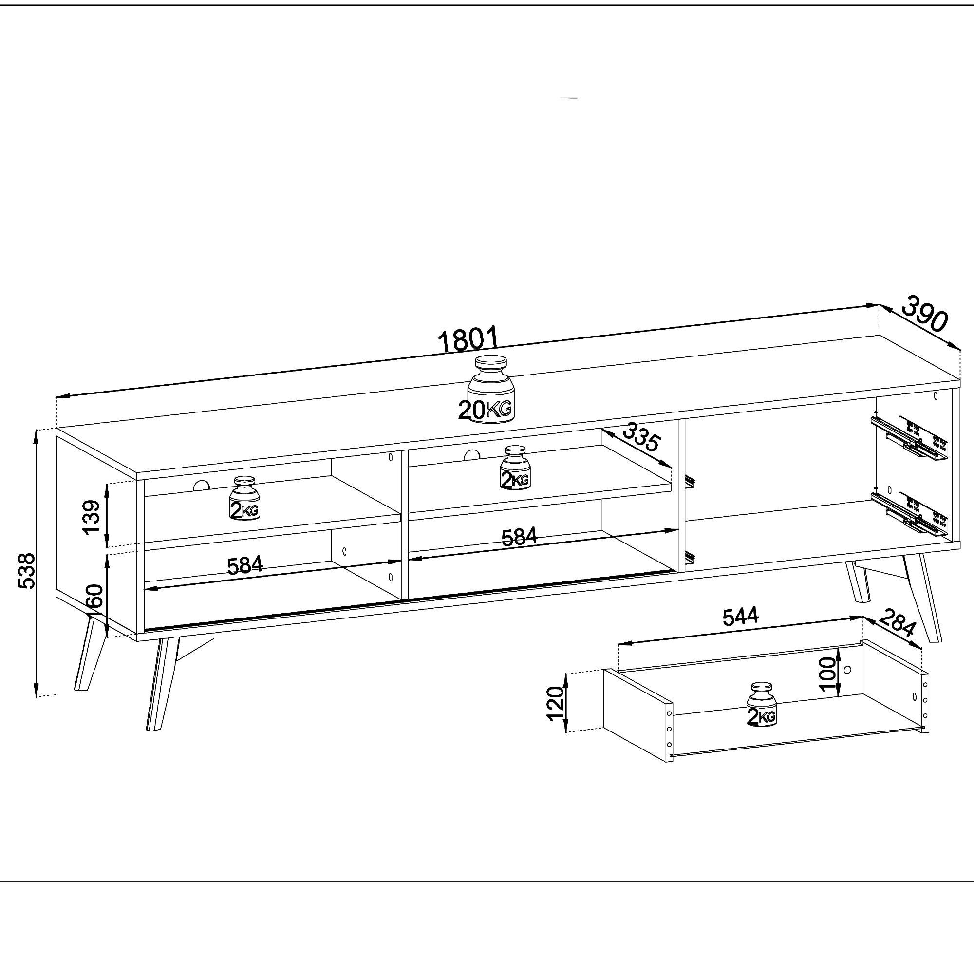 Thumbnail - Komodee Lowboard, Eiche, Holzwerkstoff, 2 Fächer, 2 Schubladen, 180x54x39 cm, Wohnzimmer, Wohnwände, Lowboards, Lowboard...