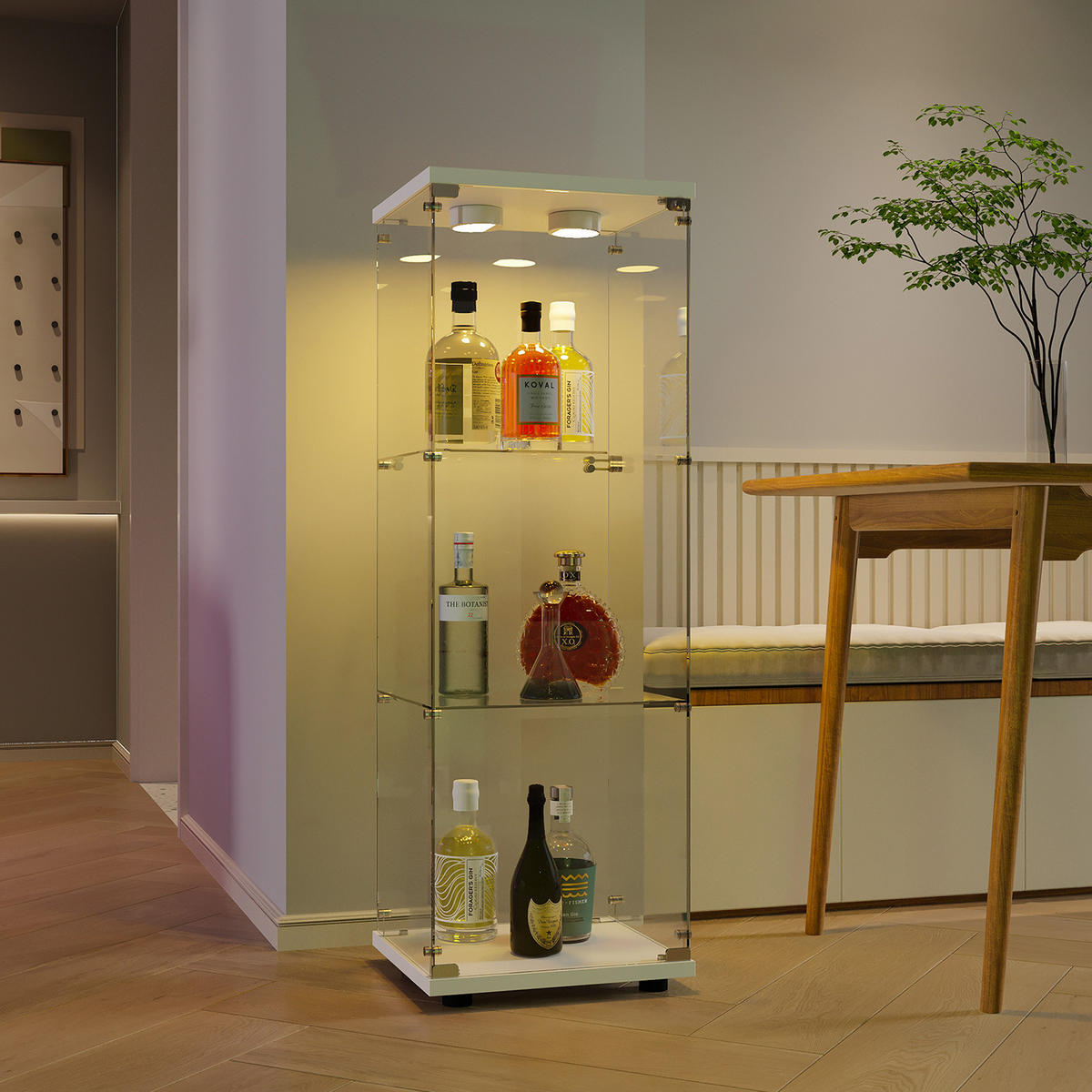 GLASVITRINE Standvitrine in Weiß, mit 3 Böden und LED aus ESG - Weiß, Glas (36.5/125/42.5cm)