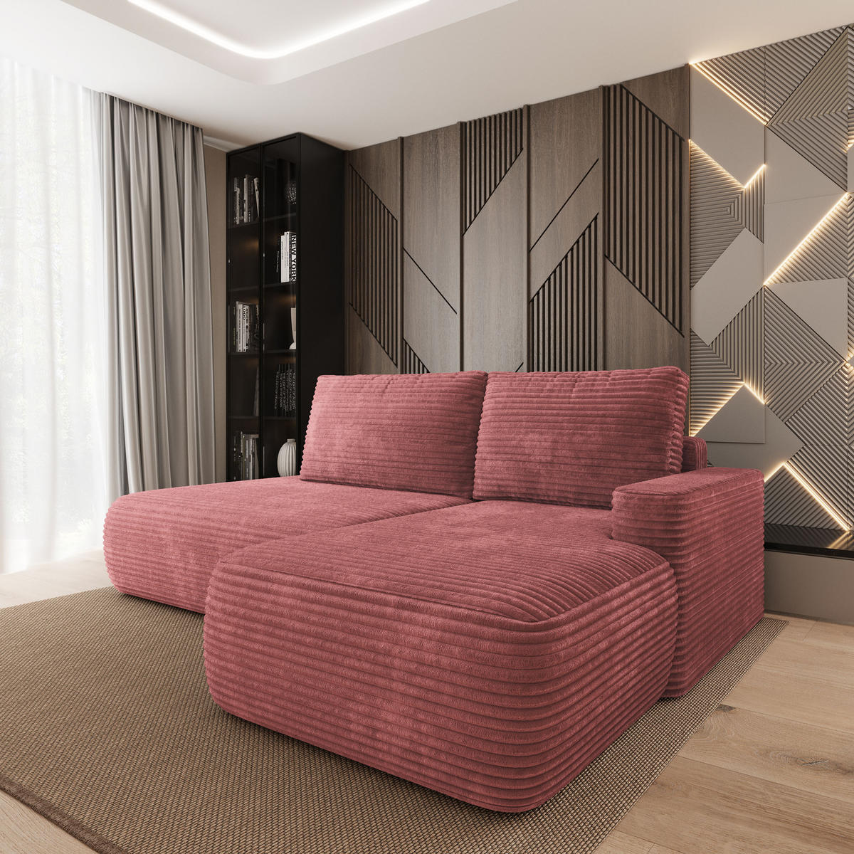 ECKSOFA AVINI T R-S Rosa Kordstoff mit Schlaffunktion - Rosa, Holzwerkstoff/Textil (277/160cm) - MASSENO